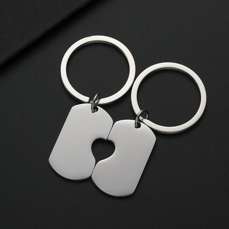 Stainless Steel Puzzle Keychain Blank For Engrave Metal Broken Keart Key Chain Couple Keychains Mirror polished 10pair
