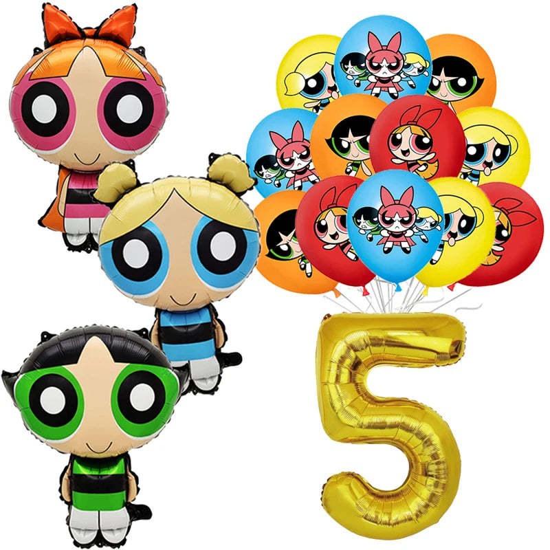 Cartoon Powerpuff Girls 1-9th Birthday Party Balloon Decoration Kit Number Foil Balloon Cake Topper Baby Shower Favors Globos