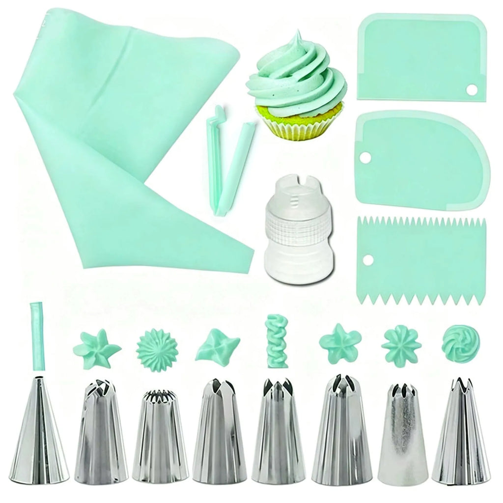 14pcs Cake Decorating Kit Piping Tips Silicone Pastry Icing Bags Nozzles Cream Scrapers Coupler Set DIY Cake Decorating Tools