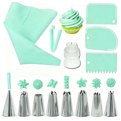 14pcs Cake Decorating Kit Piping Tips Silicone Pastry Icing Bags Nozzles Cream Scrapers Coupler Set DIY Cake Decorating Tools