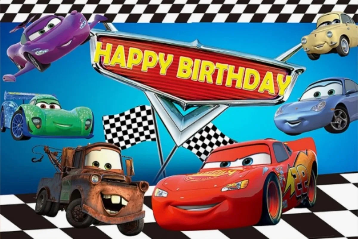 Photography Backdrop Cartoons Cars Theme For Kids Birthday Party Background Cake Table Decor Banner Can Be Customize Name