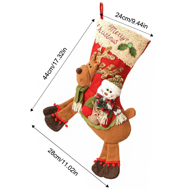 Christmas Stockings Cute Gifts Bag Plush With Elk Snowman Santa Claus Sock For Festival Home Xmas Tree Fireplace Decor Party