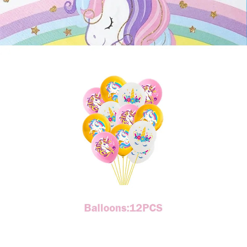 Unicorn Girls Birthday Decoration Party Supplies Unicorn Theme Tableware Set Cup Plate Balloon Banner Gift  for Kids Party Favor