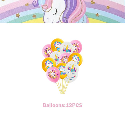Unicorn Girls Birthday Decoration Party Supplies Unicorn Theme Tableware Set Cup Plate Balloon Banner Gift  for Kids Party Favor