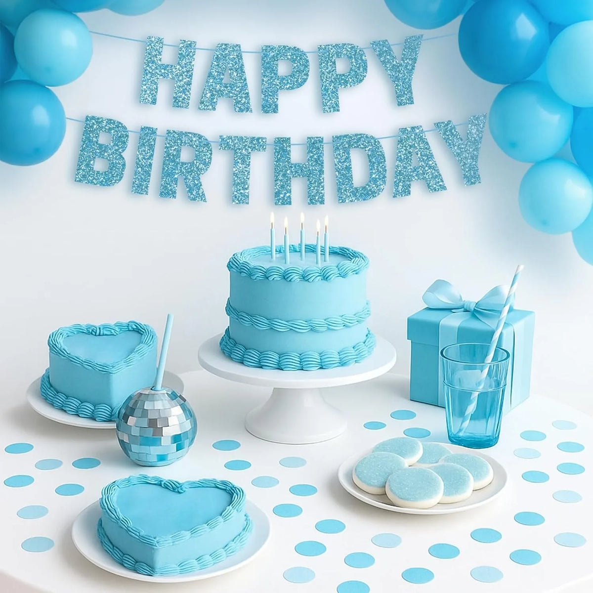 Happy Birthday Banner Glitter Blue Happy Birthday Banner for Birthday Decoration, Party Supplies
