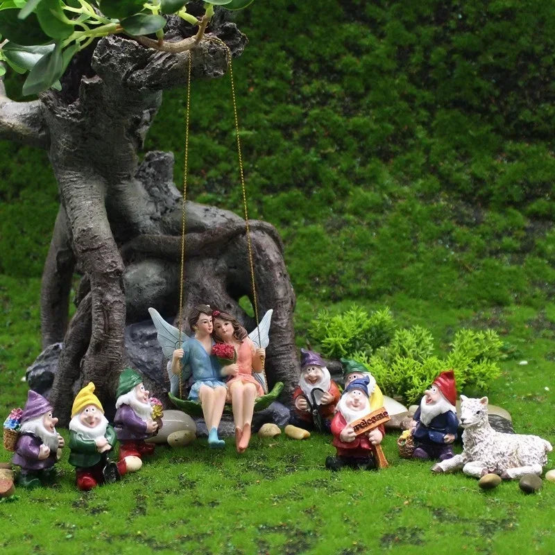 Romantic Couple Swing Flower Statue Fairy Garden Micro Landscape Home Decoration Pendant Resin Craft Creative Scene Decoration