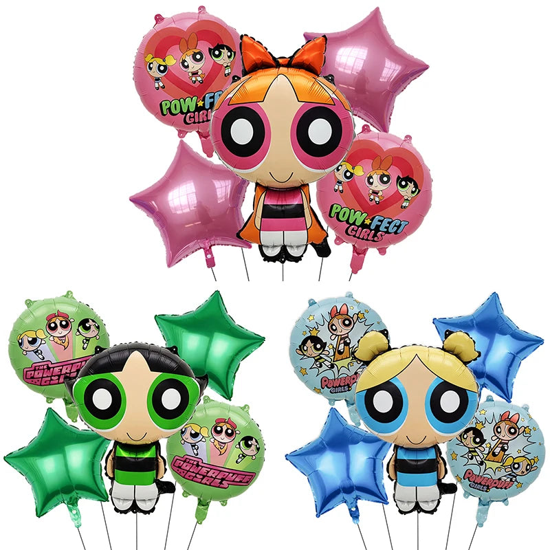 Cartoon Powerpuff Girls 1-9th Birthday Party Balloon Decoration Kit Number Foil Balloon Cake Topper Baby Shower Favors Globos