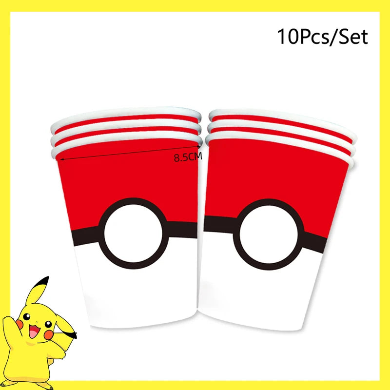 Pokemon Birthday Party Decoration Pikachu Disposable Tableware Cup Napkin Plate Tablecloth Baby Shower Cake Topper Flag Balloons