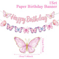 Pink Happy Birthday Banner With Butterfly Dancing Hanging Pendant Garlands  Princess 1st Happy Birthday Party Decorations
