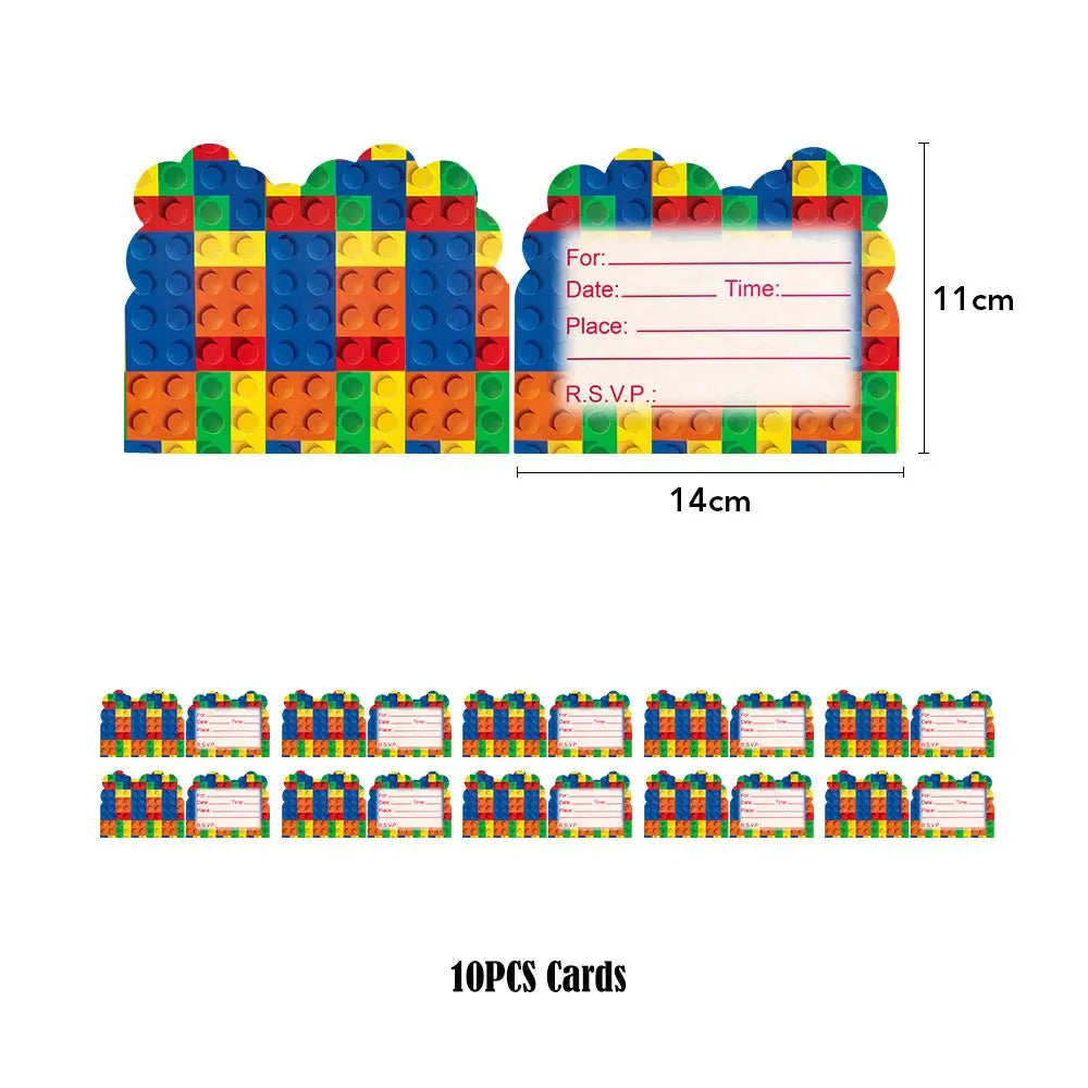 Kids Building Blocks Birthday Party Decoration Colorful Building Block Theme Party Supplies Kit Plates Cups Napkins Straw Ballon
