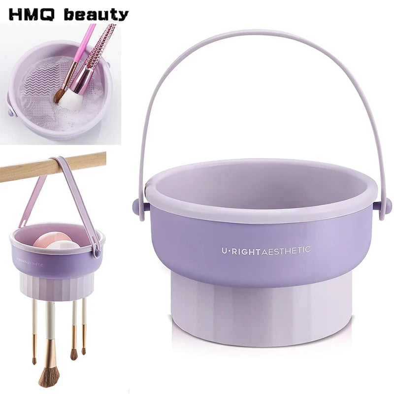 Makeup Brush Cleaning Mat 3-In-1 Silicone Washing Bowl with Brushes Scrubber Foldable Powder Puff Cosmetic Sponge Drying Tools