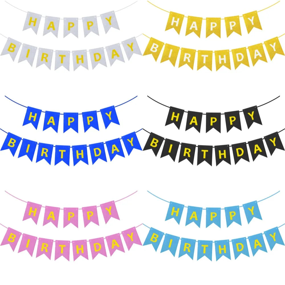 Happy Birthday Banners Gold Pink Letters Flag Banner Hanging Ornament Spiral Decoration for Kids Birthday Party Decor Supplies