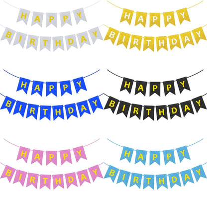 Happy Birthday Banners Gold Pink Letters Flag Banner Hanging Ornament Spiral Decoration for Kids Birthday Party Decor Supplies