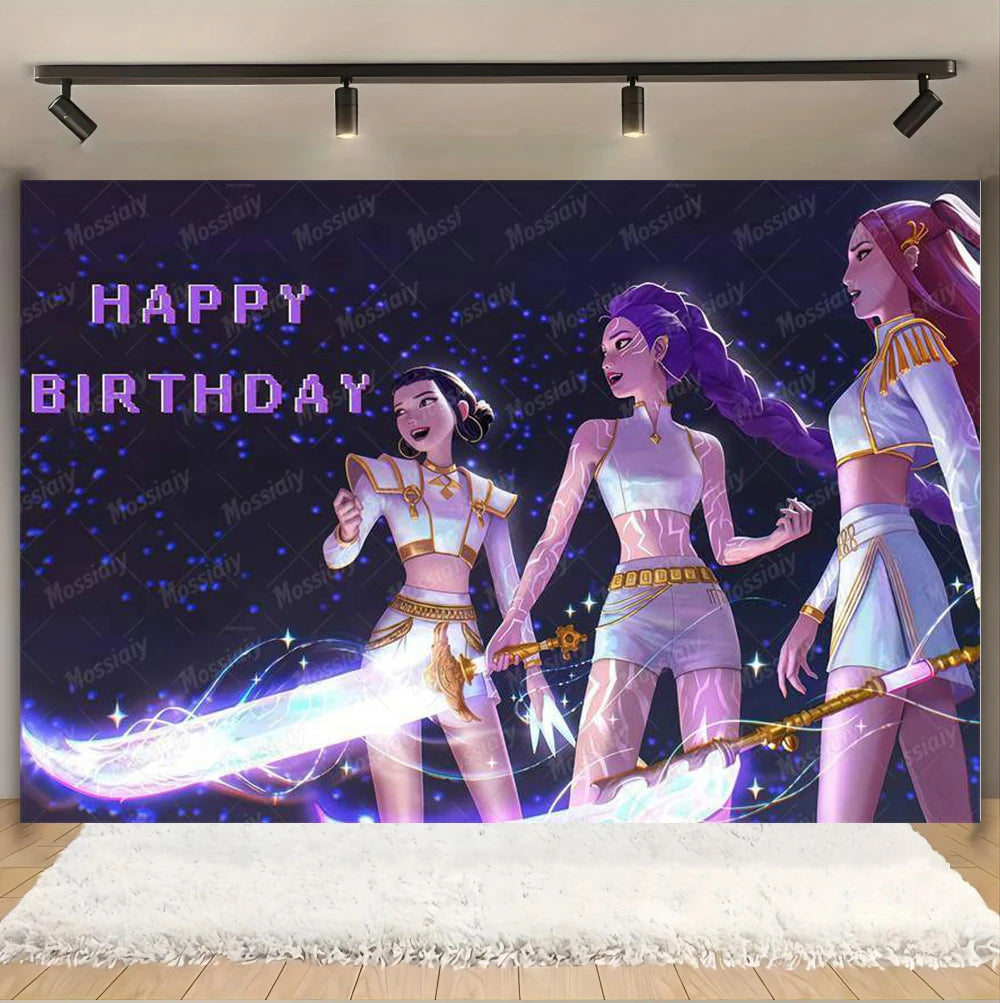 Kpop Theme Girl's Birthday Party Decoration Backdrop Pink Demons Kids Birthday Party Supplies Decor Banner Background Photo Prop