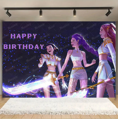 Kpop Theme Girl's Birthday Party Decoration Backdrop Pink Demons Kids Birthday Party Supplies Decor Banner Background Photo Prop