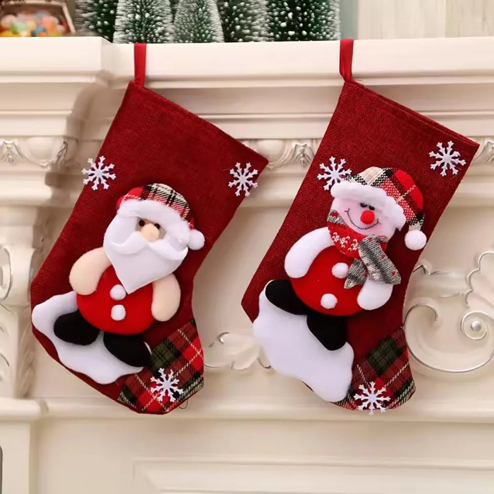 4 Christmas Stockings Socks Santa Snowman Hanging Xmas Tree Ornaments Christmas Decor for Home New Year Navidad Candy Gift Bags