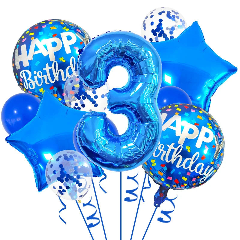 13PCS 32-Inch Blue Number Foil Balloons - Easy to Use, Perfect for Birthdays, Celebrations & Themed Party Decor