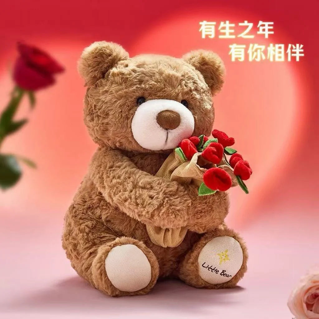 Kawaii Teddy Bear with Roses Plush Toy Soft Bear Stuffed Doll Romantic Gift for Lover Home Decor Valentine's Day Gifts for Girls
