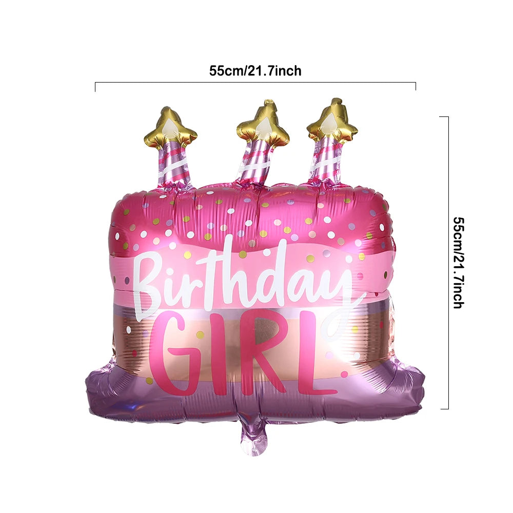 Princess Birthday Party Decor Pink Castle Carriage Crown Cat Birthday Cake Foil Balloon Girl Birthday Baby Shower Party Supplies