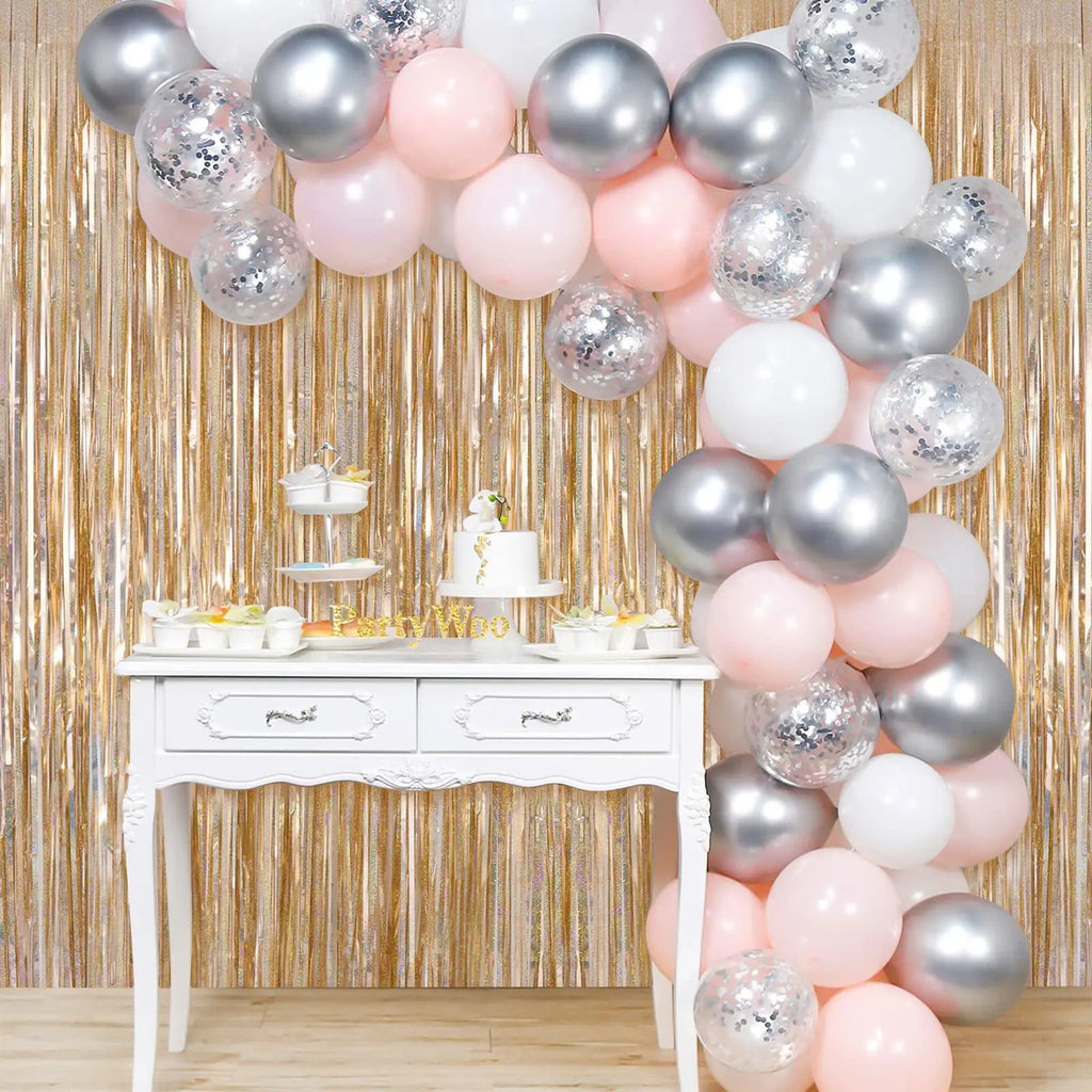 2Pcs Party Backdrop Curtains Metallic Foil Tinsel Curtain Glitter Foil Fringe Curtain Birthday Wedding Party Decoration Supplies