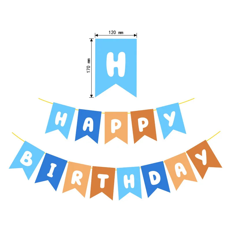 Blue and Orange Happy Birthday Banner Children's Celebration Bunting Banner Blue Orange Birthday Party Decoration Cartoon Theme