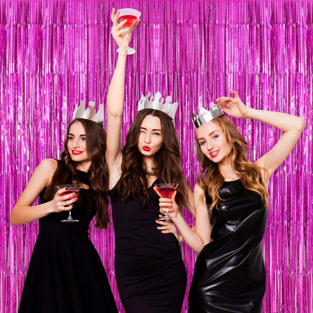 2Pcs Party Backdrop Curtains Metallic Foil Tinsel Curtain Glitter Foil Fringe Curtain Birthday Wedding Party Decoration Supplies