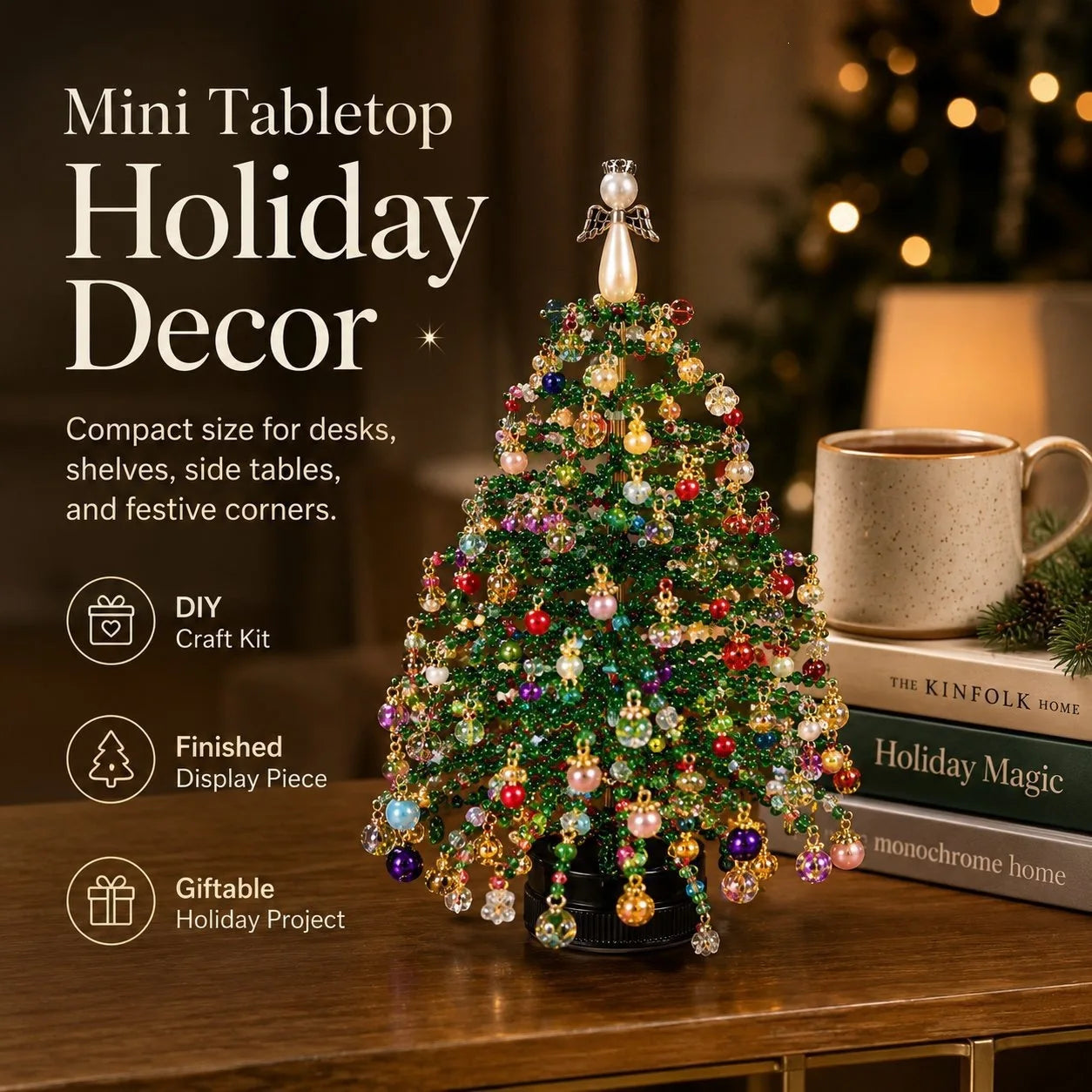 Handmade DIY Beaded Christmas Tree Making Kit Mini Crystal Bead Christmas Tree Desktop Decor Christmas DIY Craft Supplies Creati