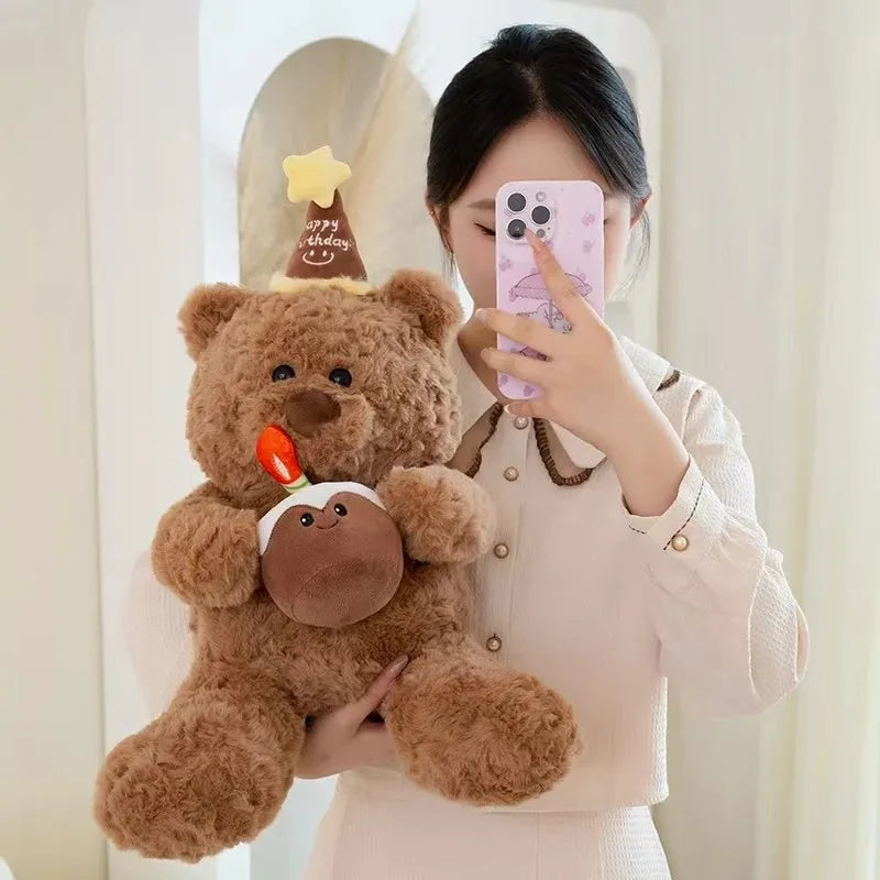 Cake Bear Teddy Bear Plush Toy Stuffed Animal Doll for Girls Valentine's Day Birthday Gift