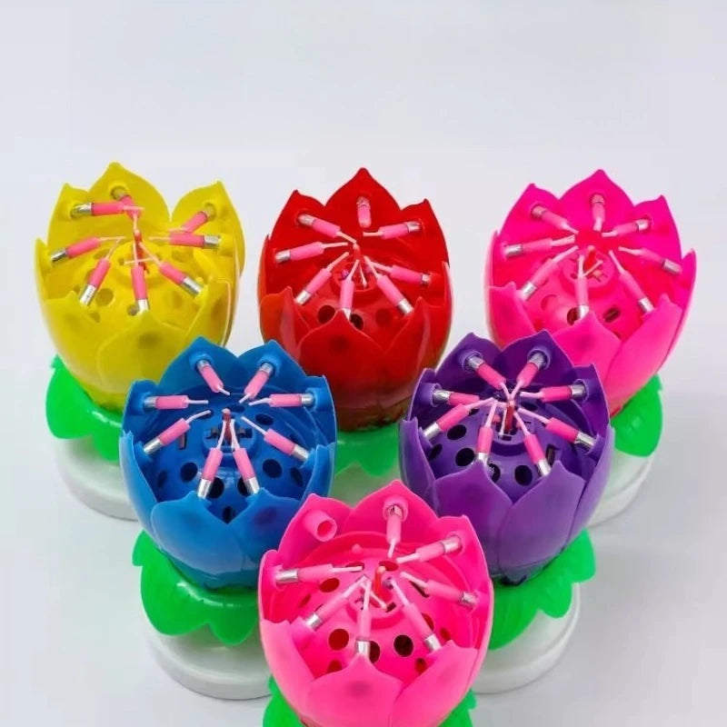 Birthday Lotus Candle, Rotating Music Flower Candle with Happy Birthday Song, Single/Double Layer Electronic Candle for Party