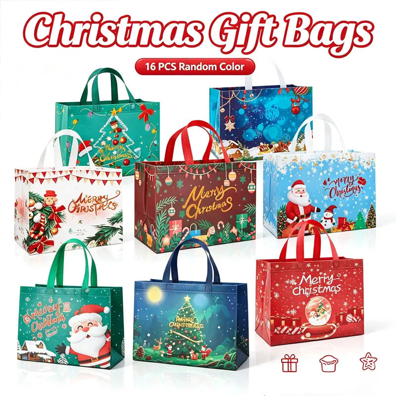 16/8/1Pack Christmas Gift Bags With Handles Multifunctional Non-Woven Large Tote Bags for Gift Wrapping Shopping Party Supplies