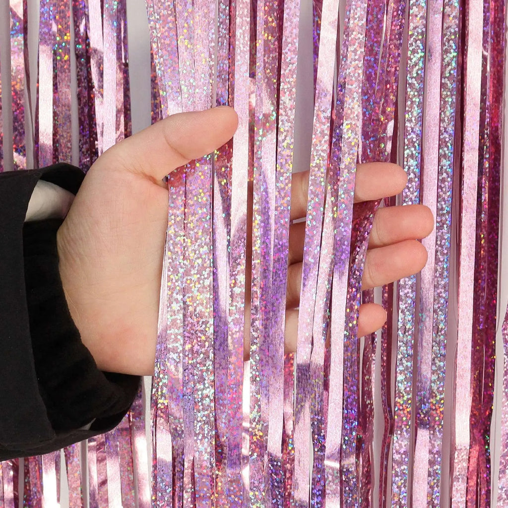 2Pcs Party Backdrop Curtains Metallic Foil Tinsel Curtain Glitter Foil Fringe Curtain Birthday Wedding Party Decoration Supplies