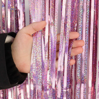 2Pcs Party Backdrop Curtains Metallic Foil Tinsel Curtain Glitter Foil Fringe Curtain Birthday Wedding Party Decoration Supplies
