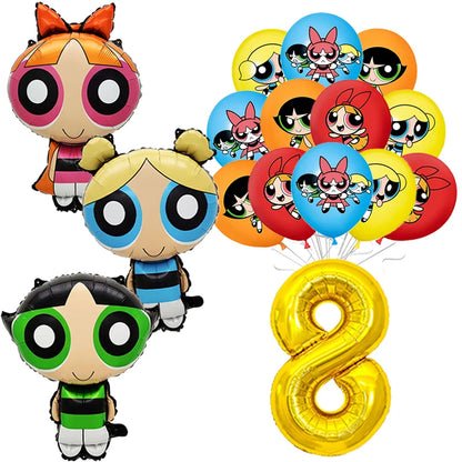 Cute Cartoon Girls Theme Birthday Balloon Set 1-9 Years Number Balloons Cake Topper Party Decor