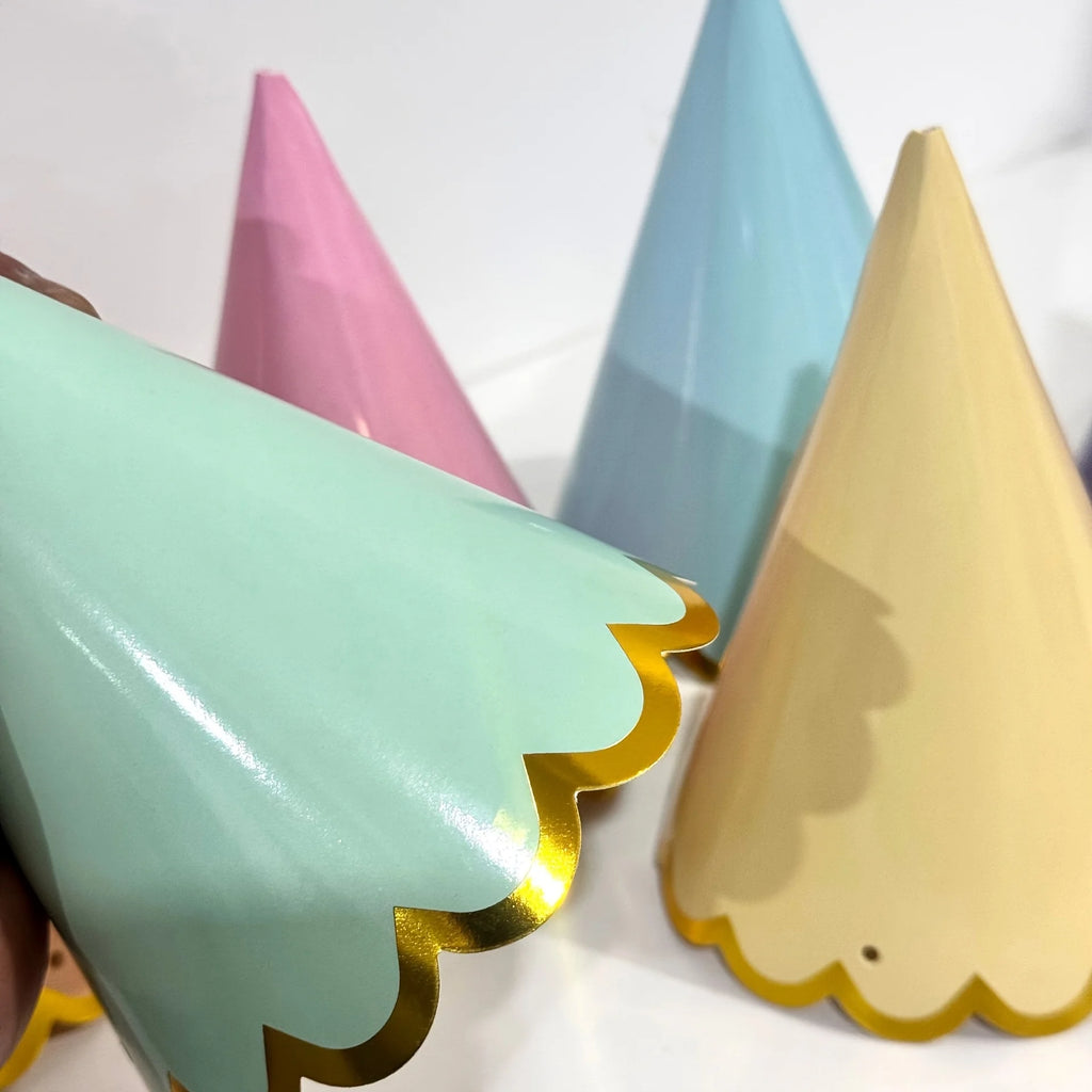 6pcs Elegant Themed Party Hats with Golden Ruffled Edges - Pastel Colors, Perfect for Weddings, Birthdays, Bridal Showers & More