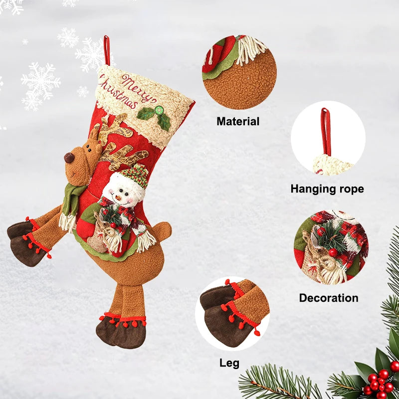Christmas Stockings Cute Gifts Bag Plush With Elk Snowman Santa Claus Sock For Festival Home Xmas Tree Fireplace Decor Party
