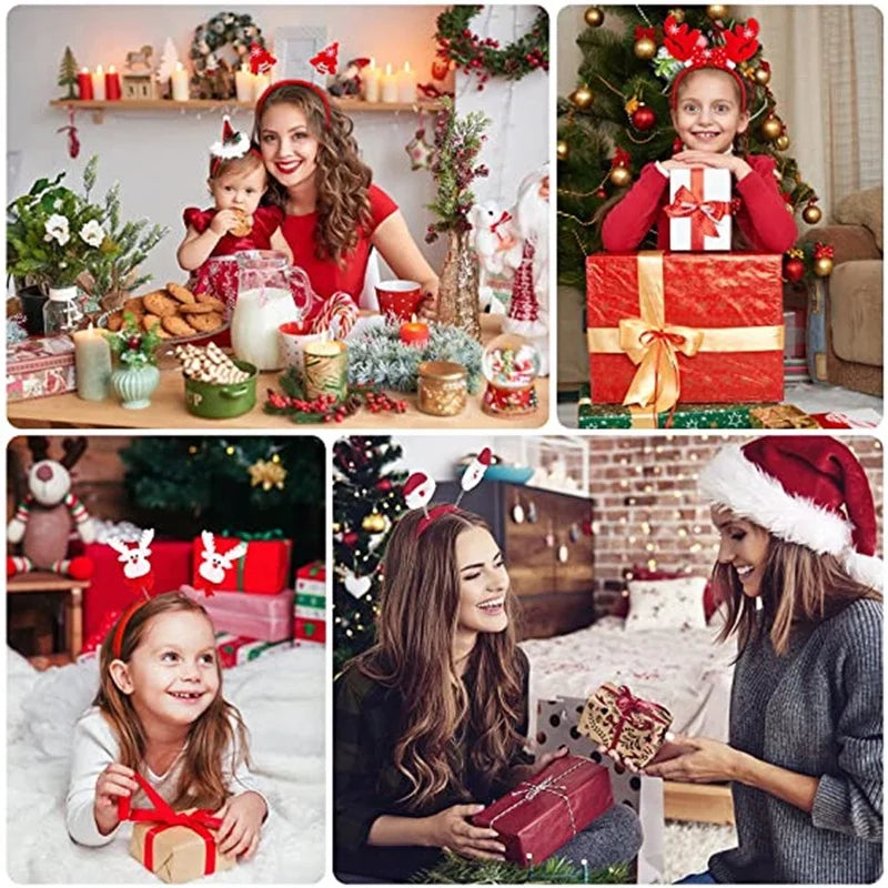 10PCS Christmas Decorations For Home Snowman Christmas Tree Bow Deer Horn Headband With Light Girl Children Party Headband