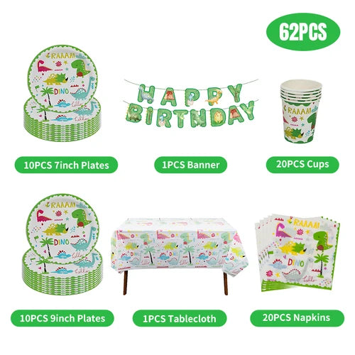 Dinosaur Theme Birthday Decoration Tableware Cup Plate Napkin Backdrop Balloons Banner Paper Bag Kids Gifts Party Decor Supplies