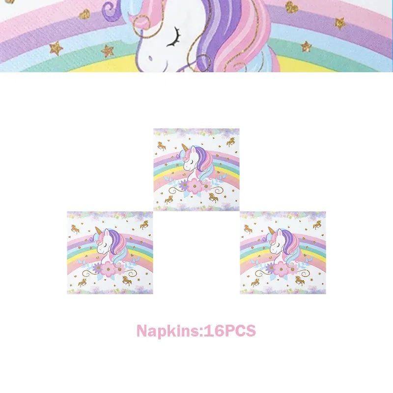 Unicorn Girls Birthday Decoration Party Supplies Unicorn Theme Tableware Set Cup Plate Balloon Banner Gift  for Kids Party Favor