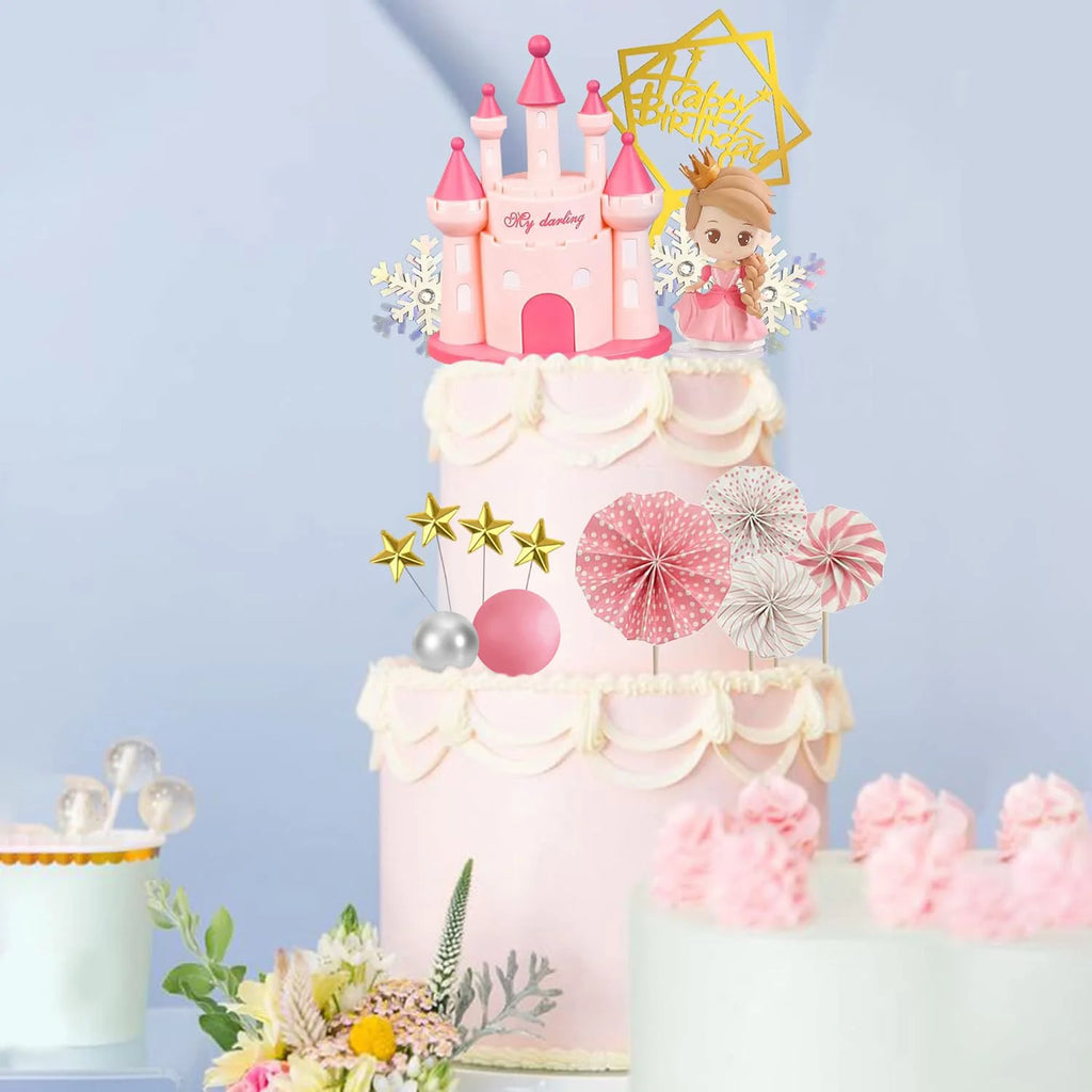 Princess Cake Topper Castle Cake Decoration for Girl Kid Happy Birthday theme Party Decorations Princess Baby Shower Supplies