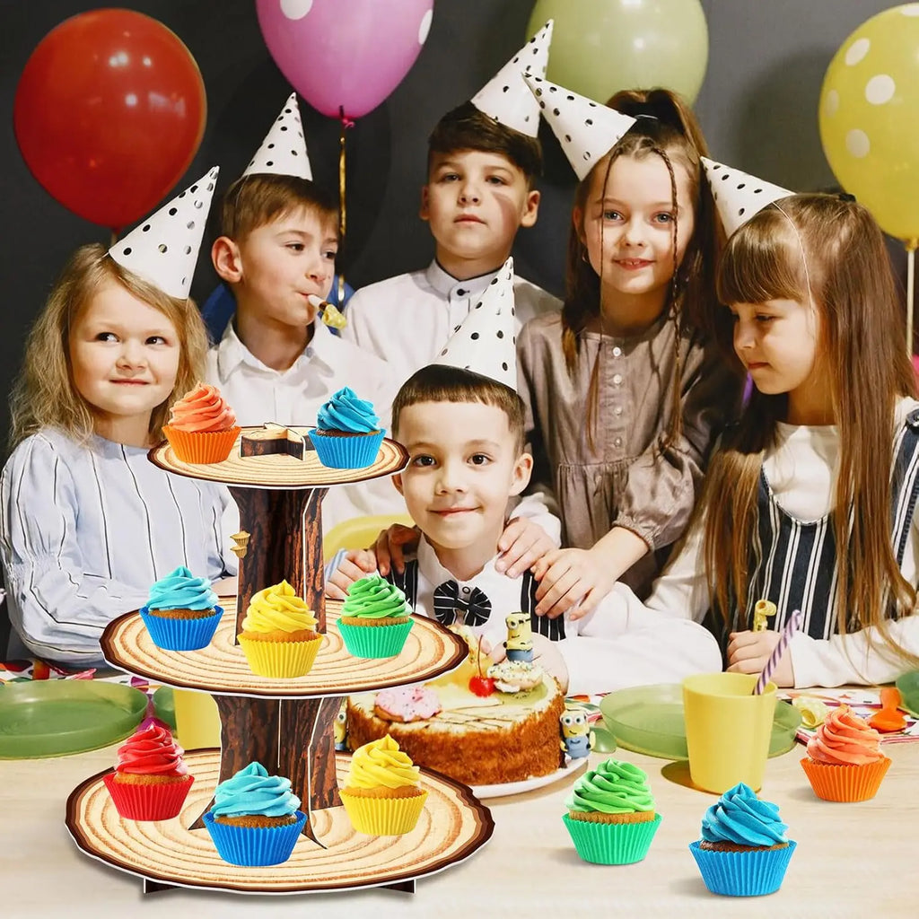 Wooden Cupcake Stand Decoration 3 Tier Western Party Cake Holder Woodland Baby Shower Rustic Wood Cupcake Stand Decor for