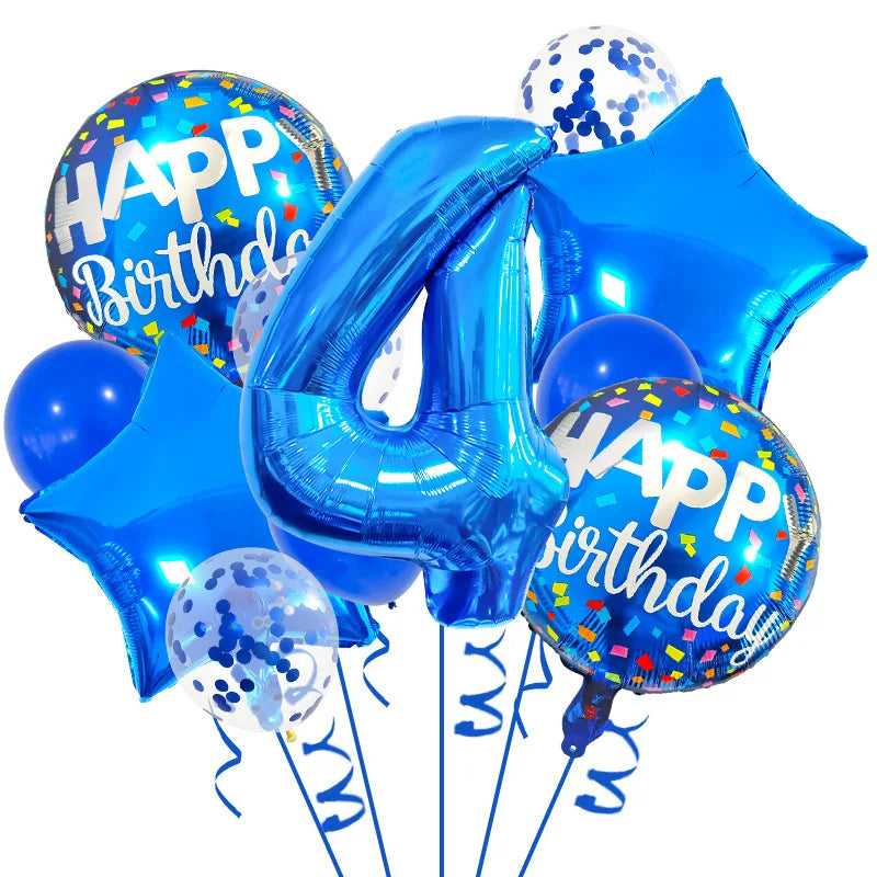 13PCS 32-Inch Blue Number Foil Balloons - Easy to Use, Perfect for Birthdays, Celebrations & Themed Party Decor