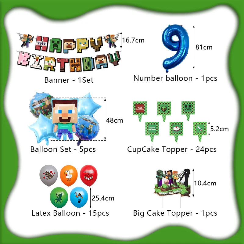 Cartoon Birthday Party Decoration Customizable Birthday New Set Latex Balloon For Event Supplies Tablecloth Banner Backdrop