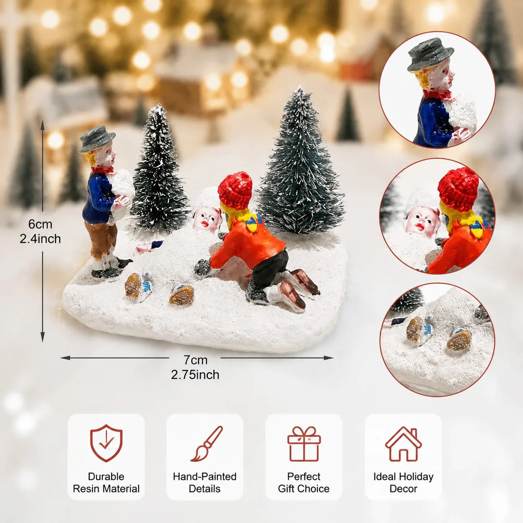 Christmas Village Set Accessories, Kids Playing Figurine, Collectible Building Scene Decoration, Home Fireplace, Holiday Decor