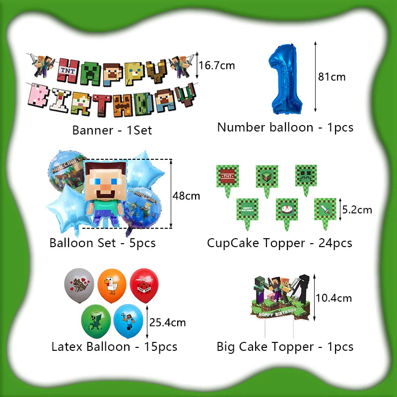 Cartoon Birthday Party Decoration Customizable Birthday New Set Latex Balloon For Event Supplies Tablecloth Banner Backdrop