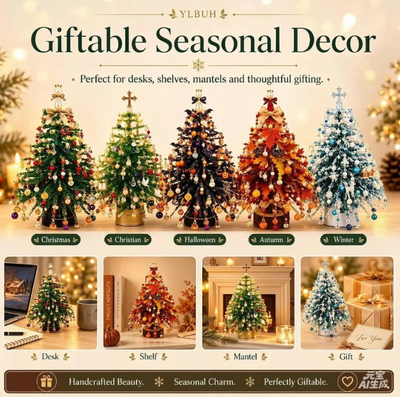 Handmade DIY Beaded Christmas Tree Making Kit Mini Crystal Bead Christmas Tree Desktop Decor Christmas DIY Craft Supplies Creati