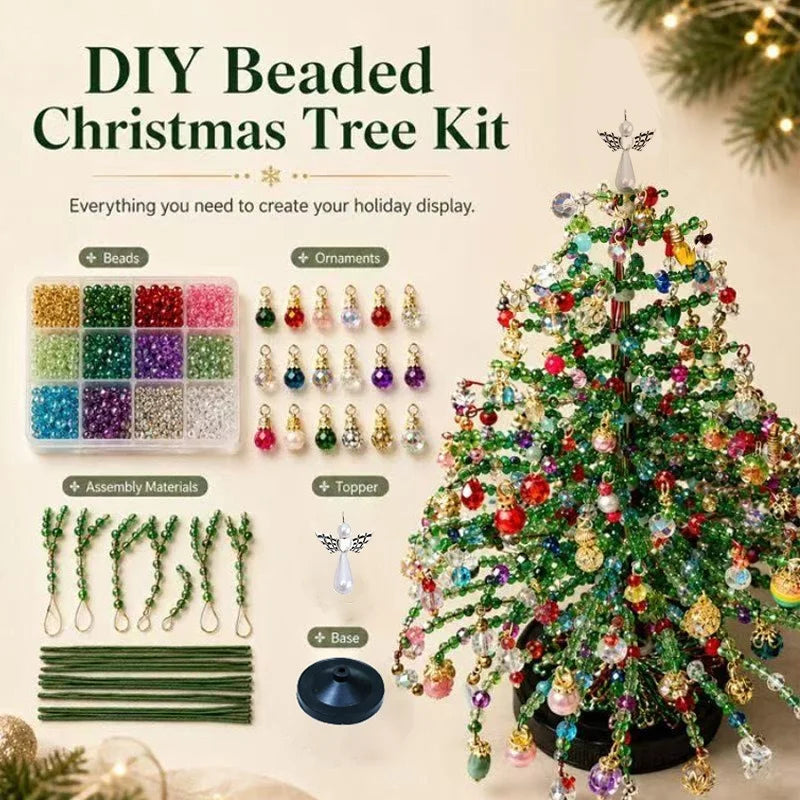 DIY Beaded Christmas Tree Kit Handmade Mini Tabletop Xmas Tree Ornament Craft Set Home Holiday Desktop Decoration Christmas Gift