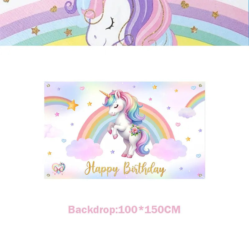 Unicorn Girls Birthday Decoration Party Supplies Unicorn Theme Tableware Set Cup Plate Balloon Banner Gift  for Kids Party Favor