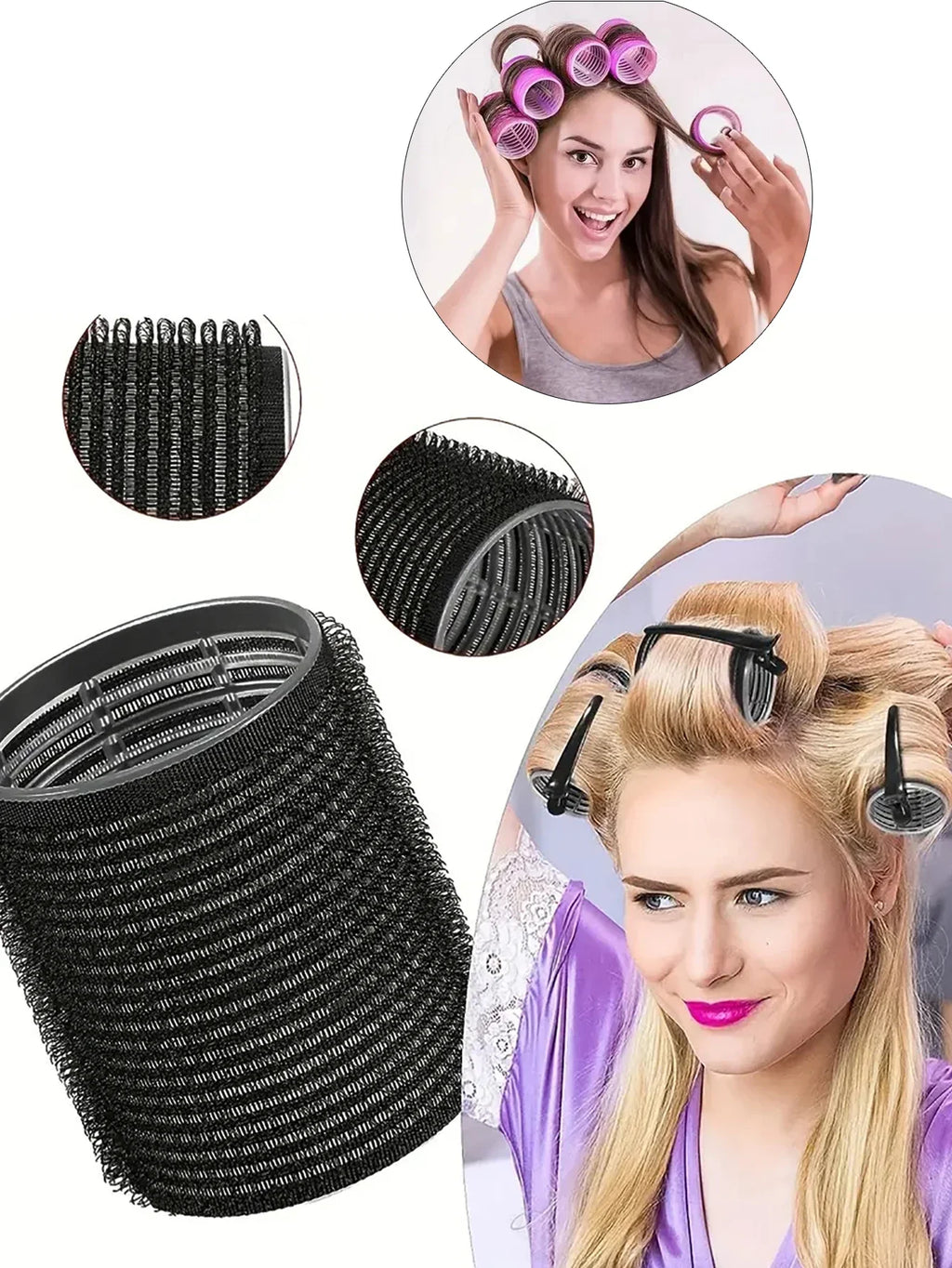6PCS Heatless Self-Grip Curling Rods – No Heat Needed DIY Hair Styling Tool for Real Hair and Wigs, Home Curling Set