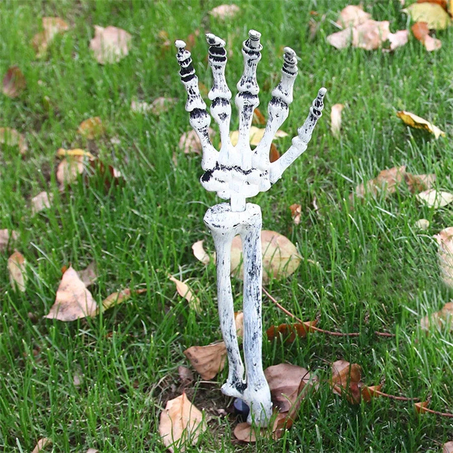 Halloween Decor Skeleton Head Outdoor Scary Props Realistic Skull Hands Yard Prank Festivals Party Supplies Garden Decorations