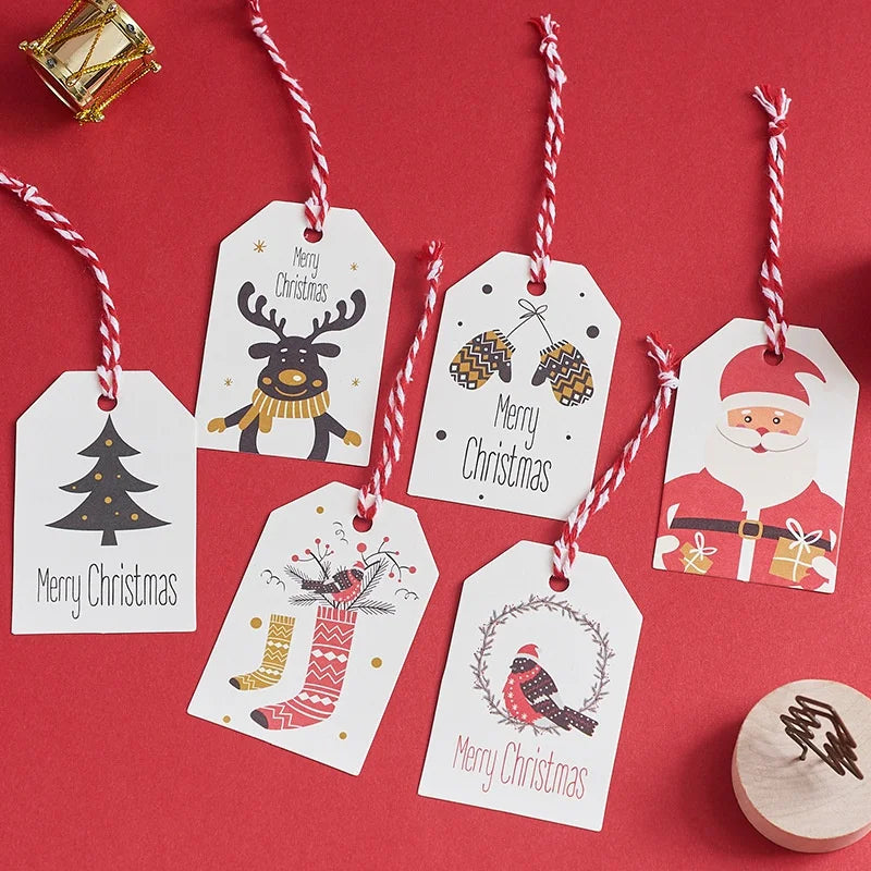 100Pcs Merry Christmas DIY Kraft Tags Labels Gift Wrapping Paper Hang Tags Santa Claus Paper Cards Xmas Party Supplies